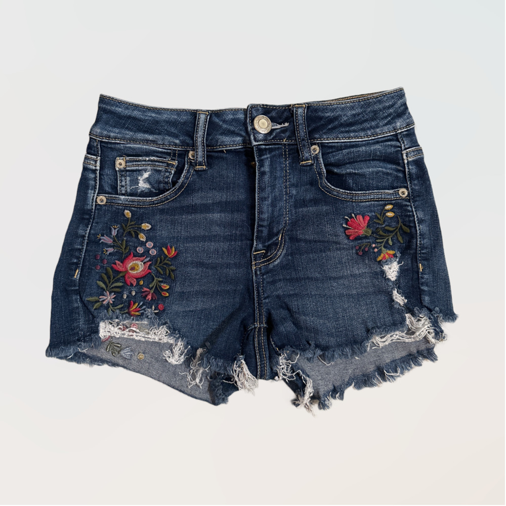 American Eagle Sz 4 Embroidered Floral Jean Shorts